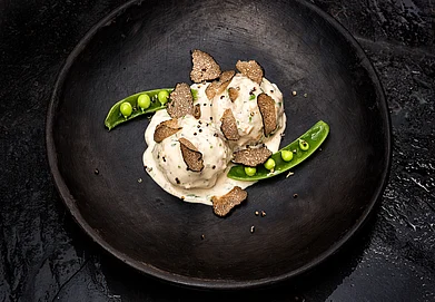 T.NARAYAN : Murgh Malai Meatball, Green Chilli Cream, Truffles by Indian Accent